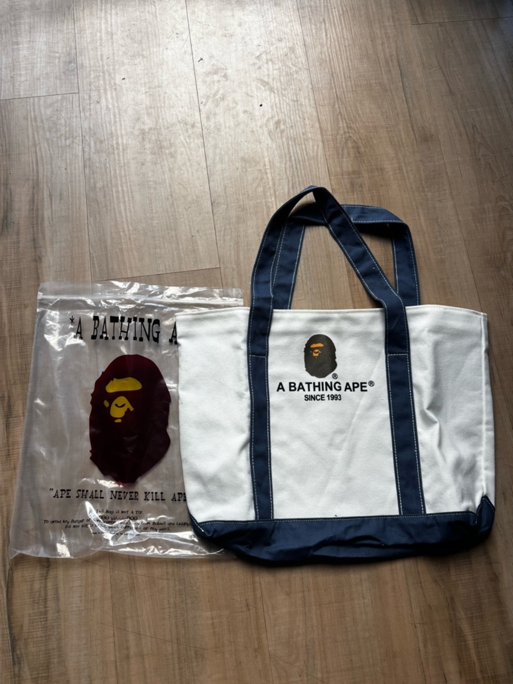 White & Navy Canvas Tote Bag